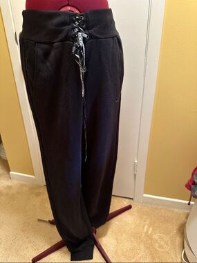 Titika Black Lace-Up Waist Jogger Pants